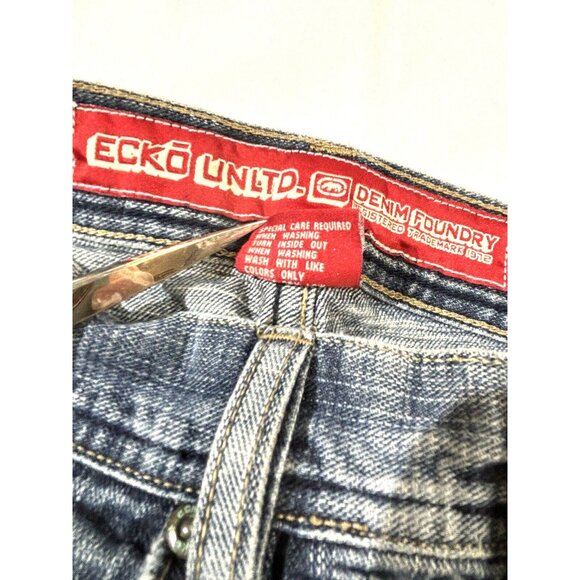 Vtg Ecko Unltd Jeans Sz. 32 Med. Blue Wash Denim Patch Y2K Baggy Fit  Red Hook - Picture 13 of 16